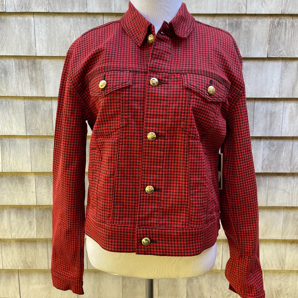 NWT Juicy Couture Red & Black Denim Houndstooth Jacket Black Label Stretch Sz M